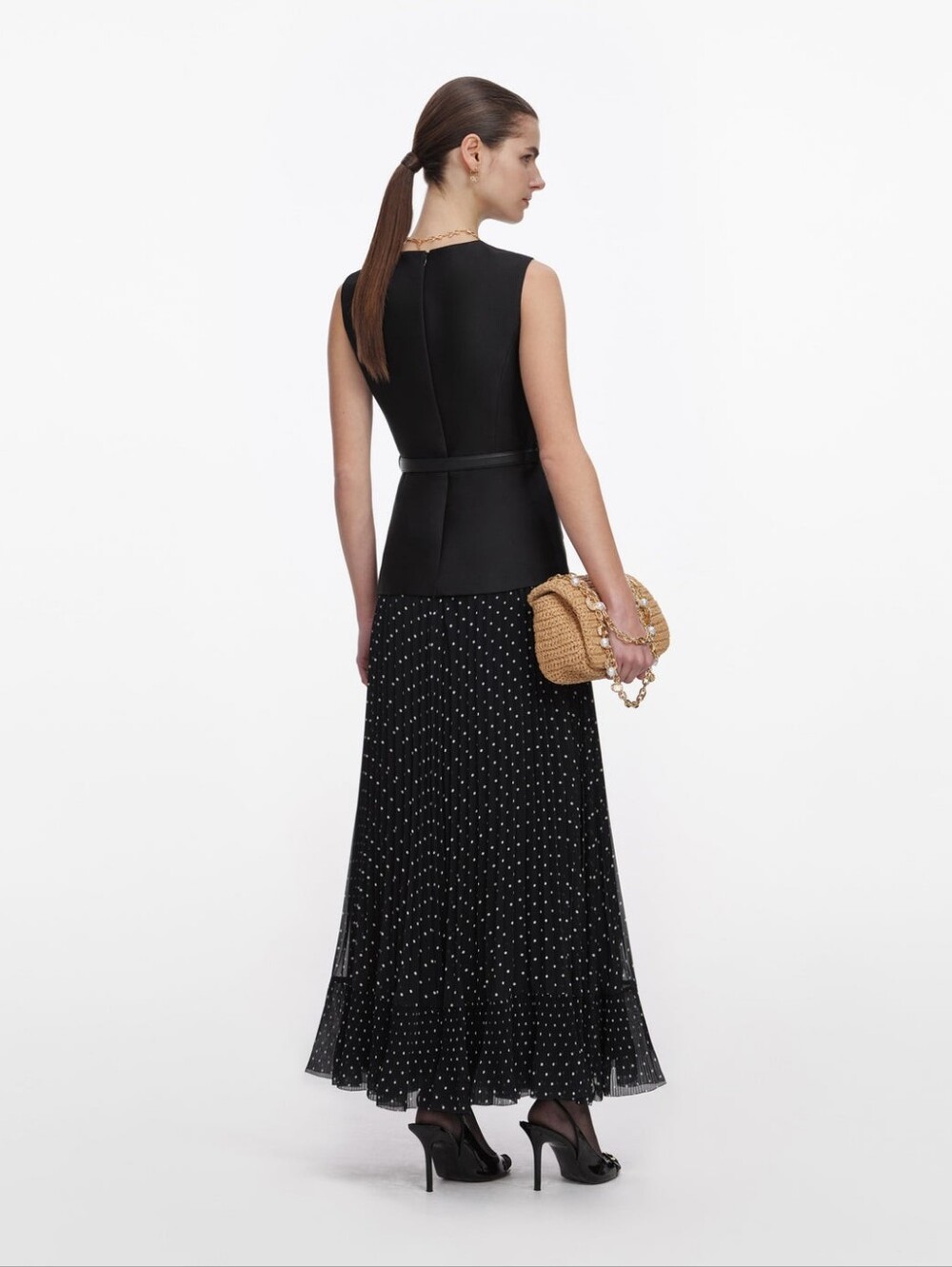 Self Portrait Black Taffeta Polka Dot Midi Dress - Picture 3 of 16
